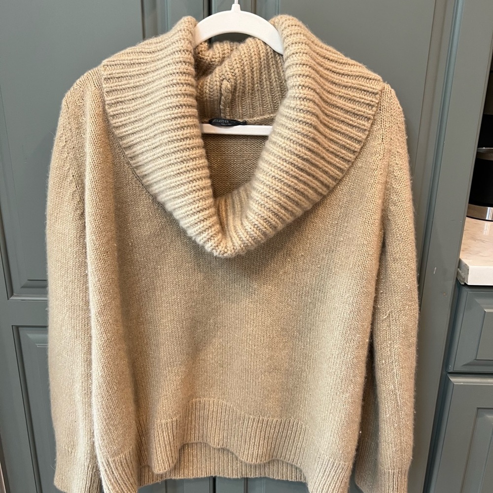 Alexander McQueen metallic beige wool angora sweater. Size L